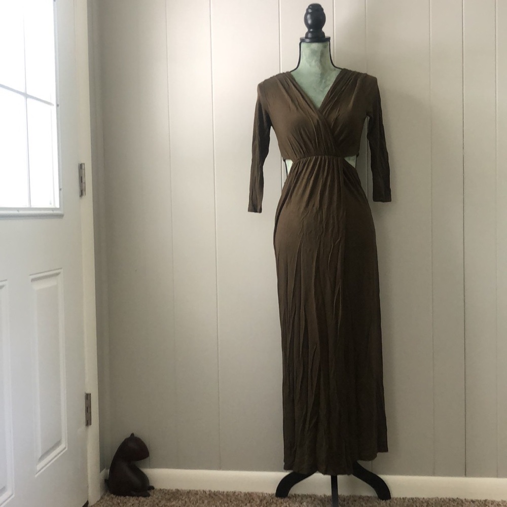 Green velvet wrap maxi dress